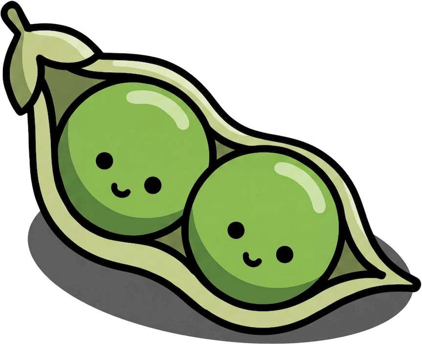 The Two Peas logo: two smiling peas side by side in an open pod.
